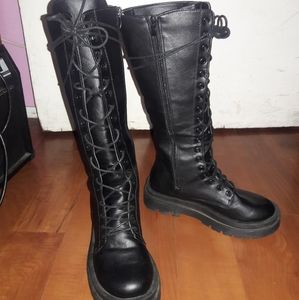 Black knee high Lace up Combat Boots